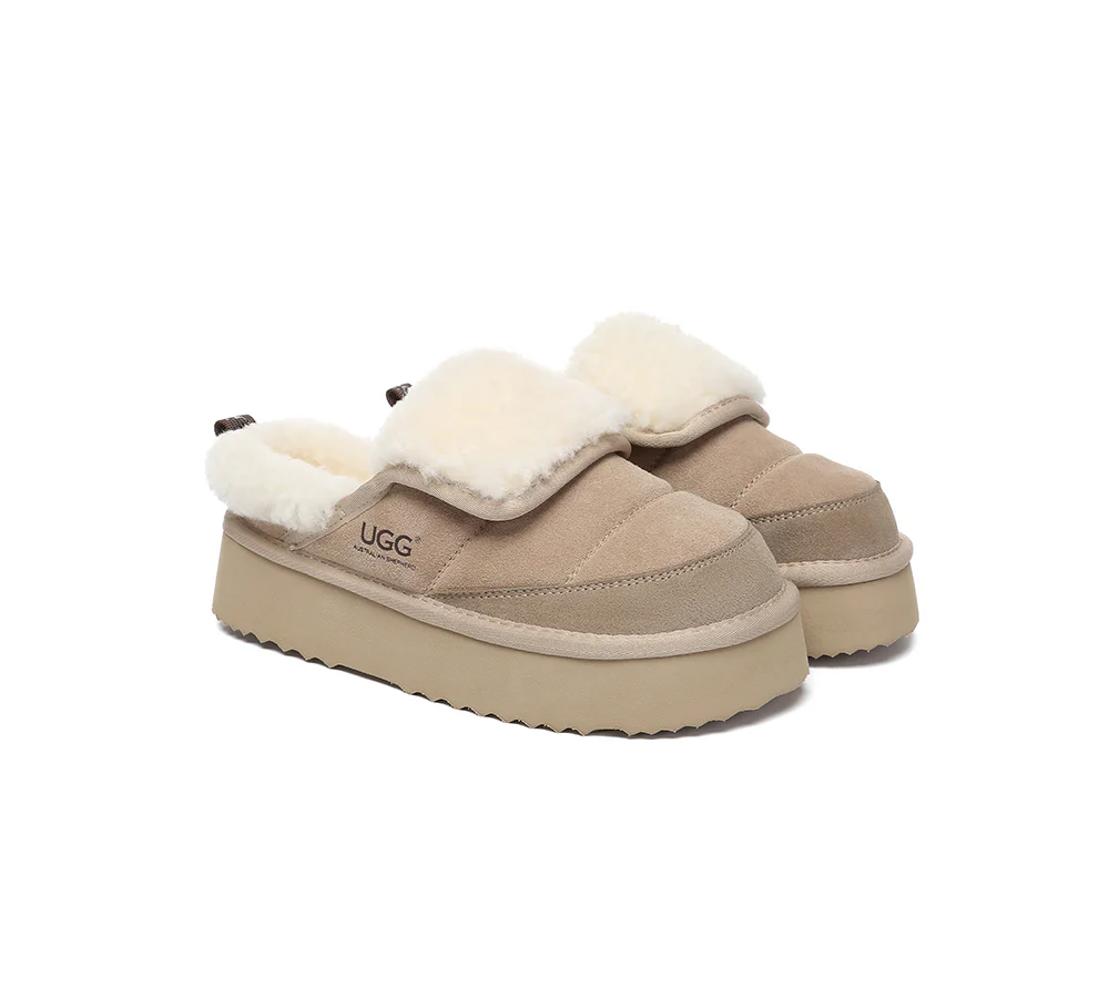 AUSTRALIAN SHEPHERD? UGG Slippers Sheepskin Wool Platform Theia