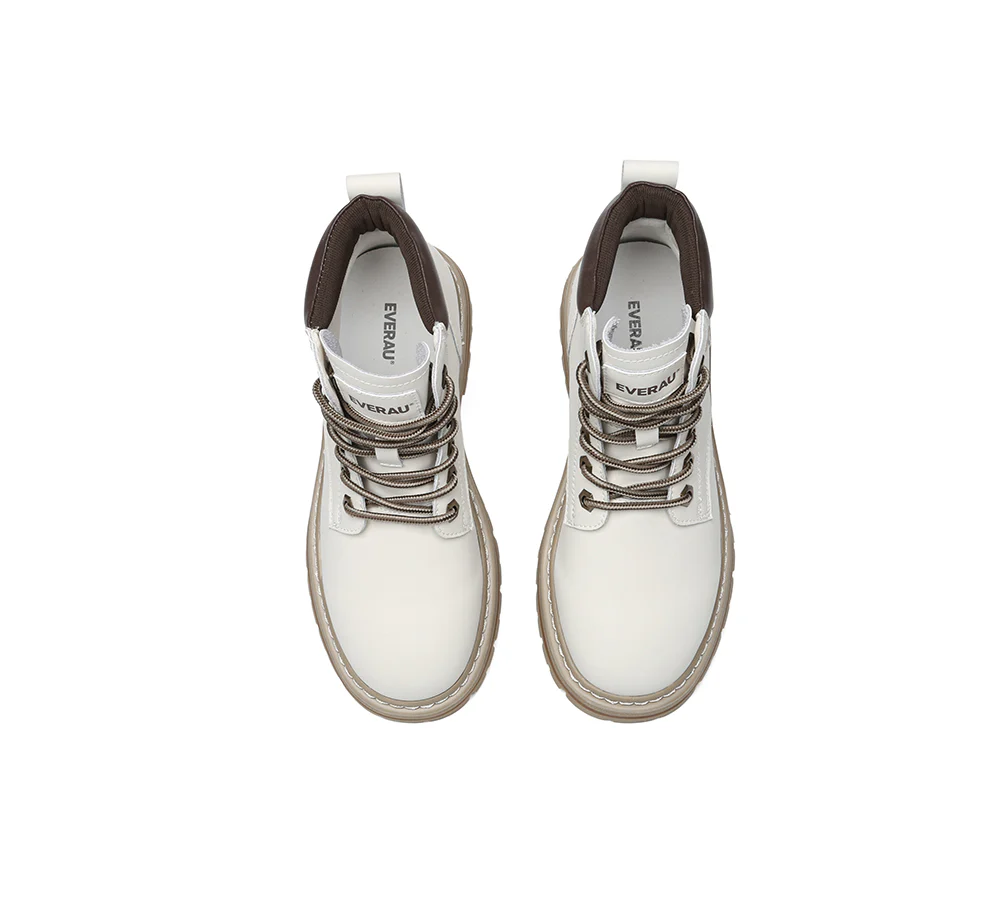 EVERAU? Women Leather Lace Up Chunky Boots Stephanie