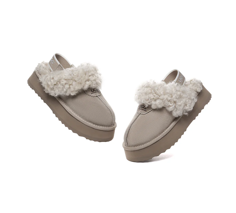 AUSTRALIAN SHEPHERD? 2-Way Style UGG Slippers Women Removable Strap Slingback Platform Waffle Curly