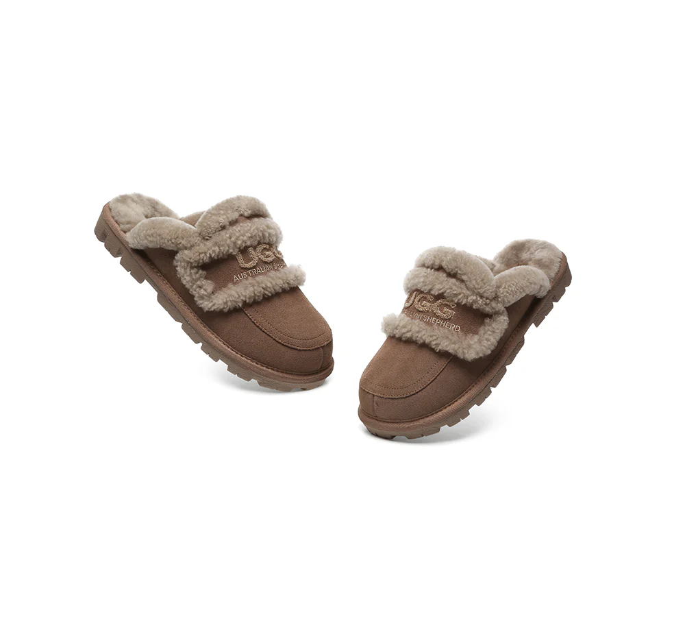 AUSTRALIAN SHEPHERD? UGG Slippers Women Sheepskin Wool Shearling Lined Rilee