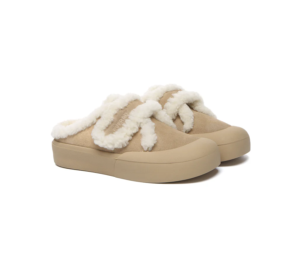 EVERAU? UGG Slippers Women Sheepskin Wool Adjustable Strap Shearling Lined Stacia