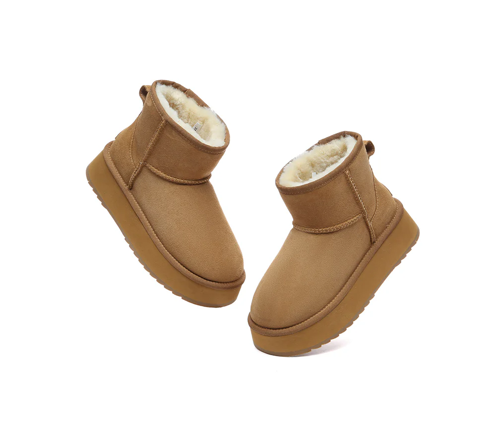 EVERAU? UGG Boots Sheepskin Wool Ankle Platform Thick Bottom Mini Classic