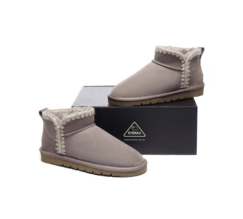 EVERAU? UGG Boots Women Sheepskin Wool Ankle Mini Brooklyn