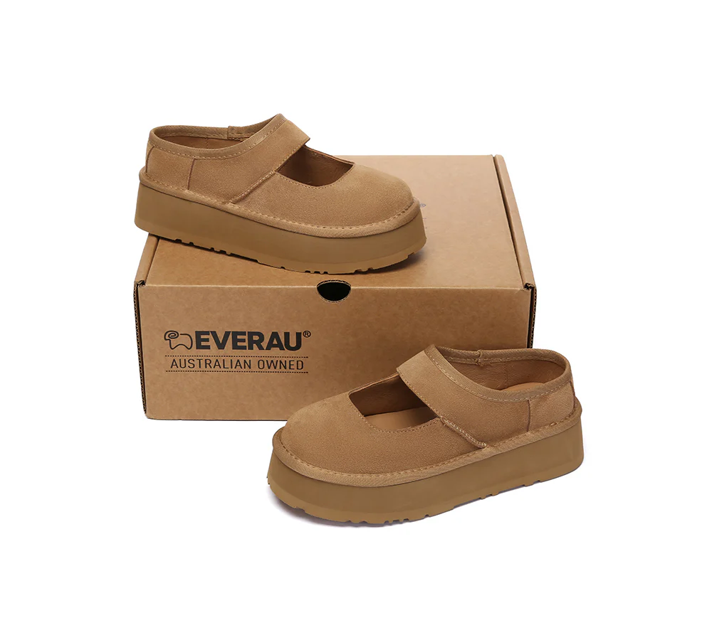 EVERAU? Women Leather Mary Jane Platform Sandals Moana