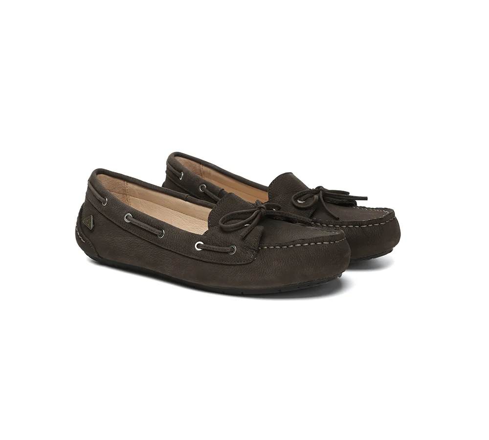 EVERAU? Women Leather Bow Casual Loafers Summer Moccasins Monty