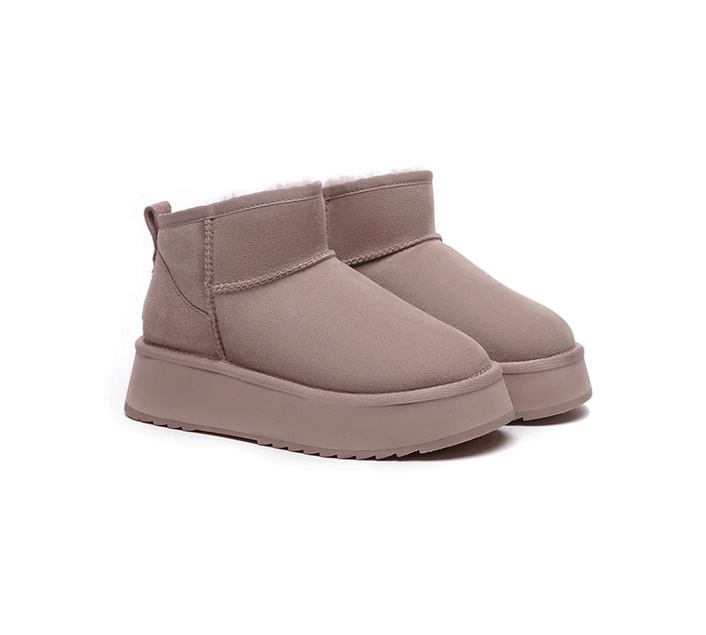 EVERAU? UGG Boots Sheepskin Wool Ankle Ultra Mini Platform