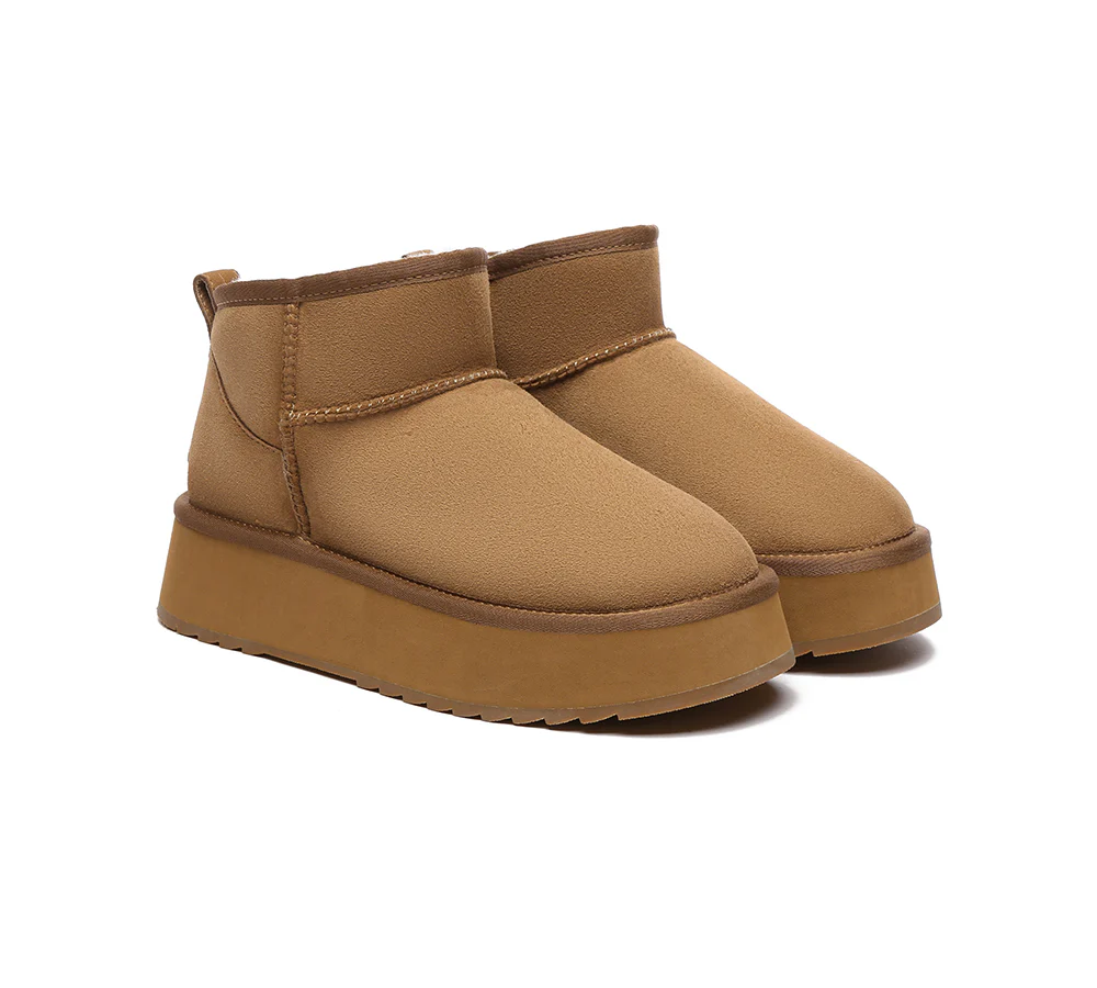 EVERAU? UGG Boots Sheepskin Wool Ankle Ultra Mini Platform