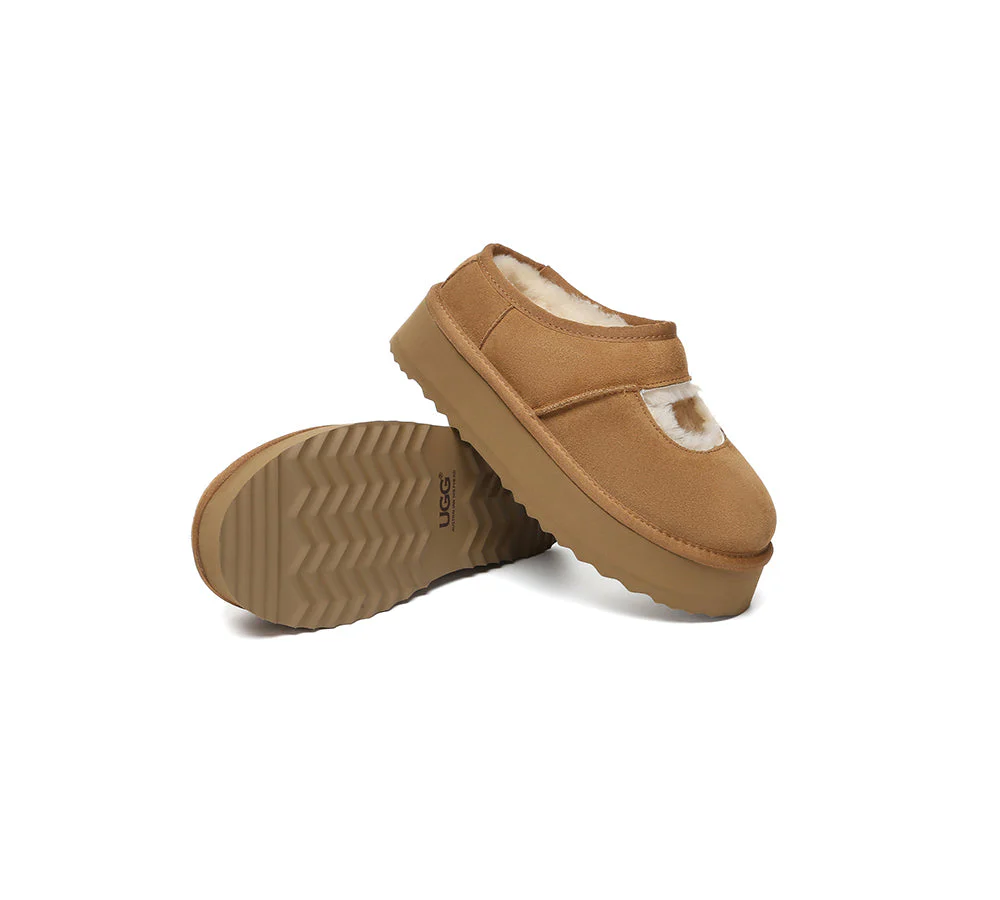 AUSTRALIAN SHEPHERD? UGG Slippers Sheepskin Wool Ankle Platform Carmella