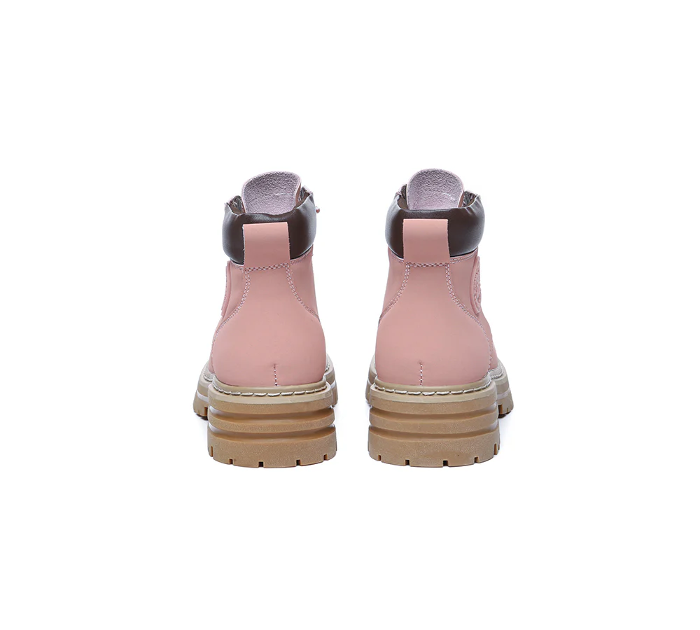 EVERAU? Women Leather Lace Up Chunky Boots Stephanie