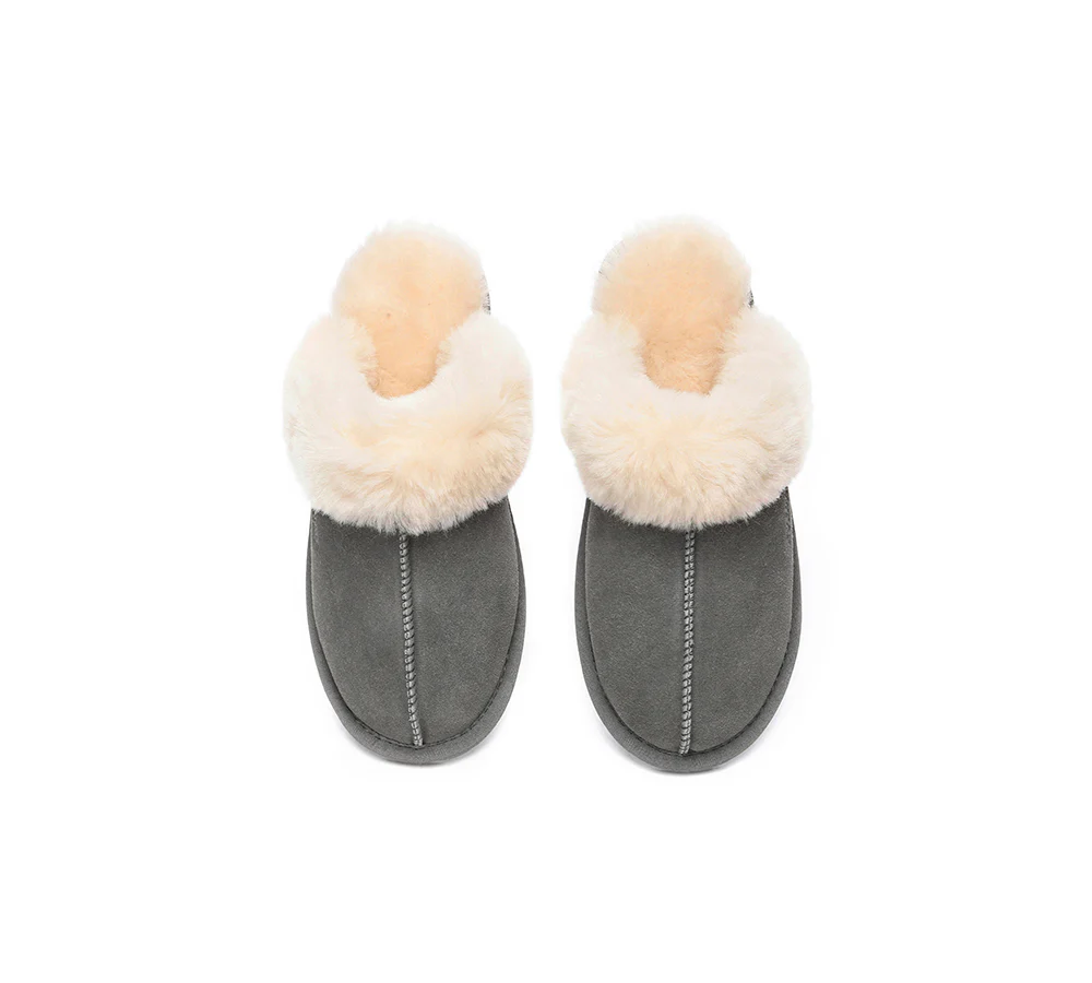 EVERAU? UGG Slippers Sheepskin Wool Suede Scuff Rosa