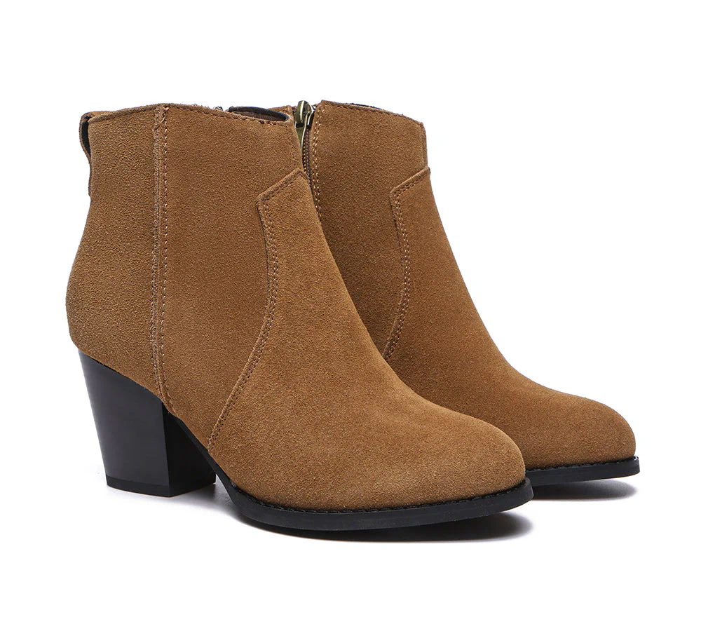 TARRAMARRA? Women Leather Zipper Block Heel Ankle Boots Velora