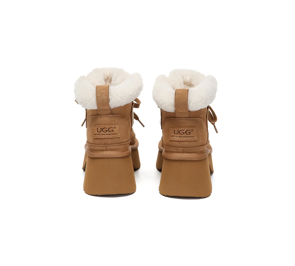 AUSTRALIAN SHEPHERD? UGG Boots Women Sheepskin Wool Lace Up Chunky Platform Bumpy