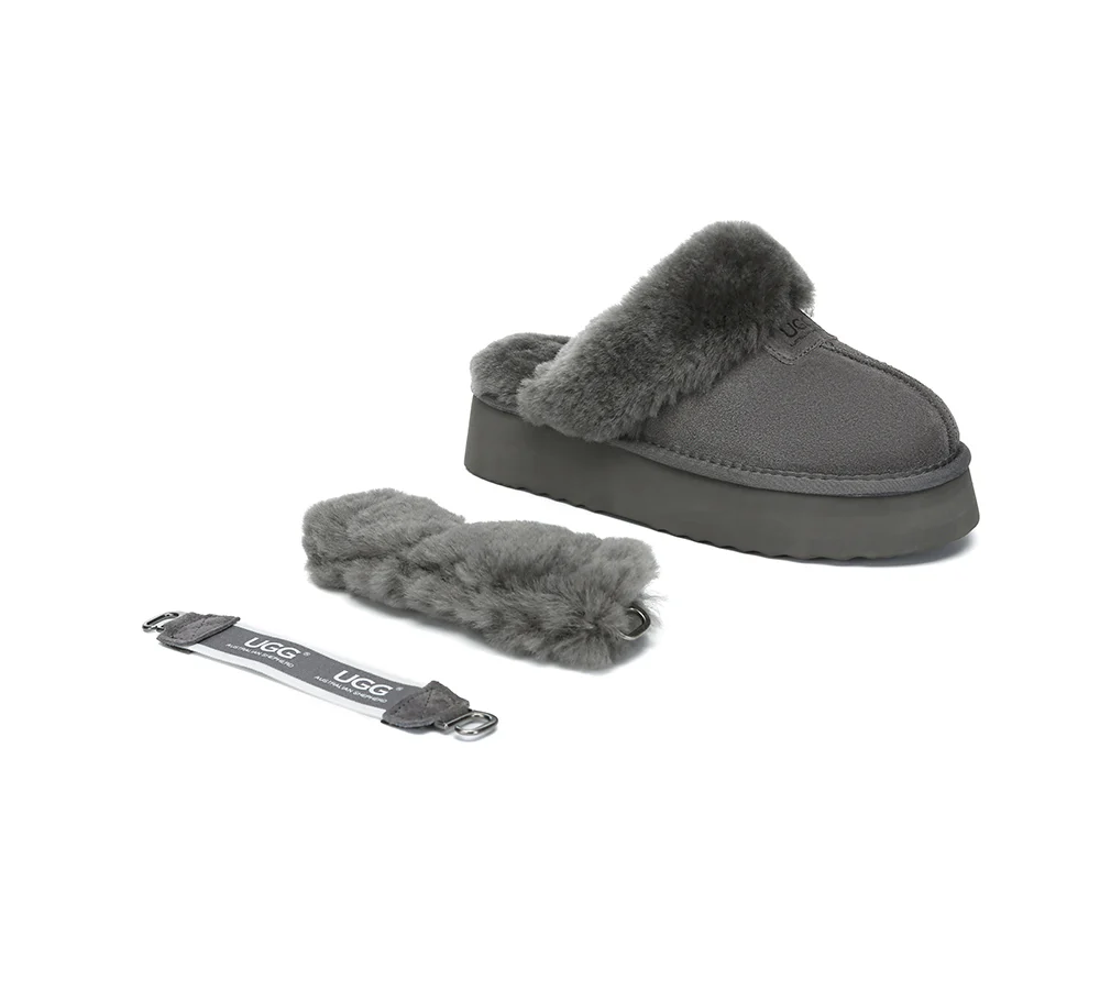 AUSTRALIAN SHEPHERD? UGG Slippers Women Removable Wool Strap Slingback Platform Suzie