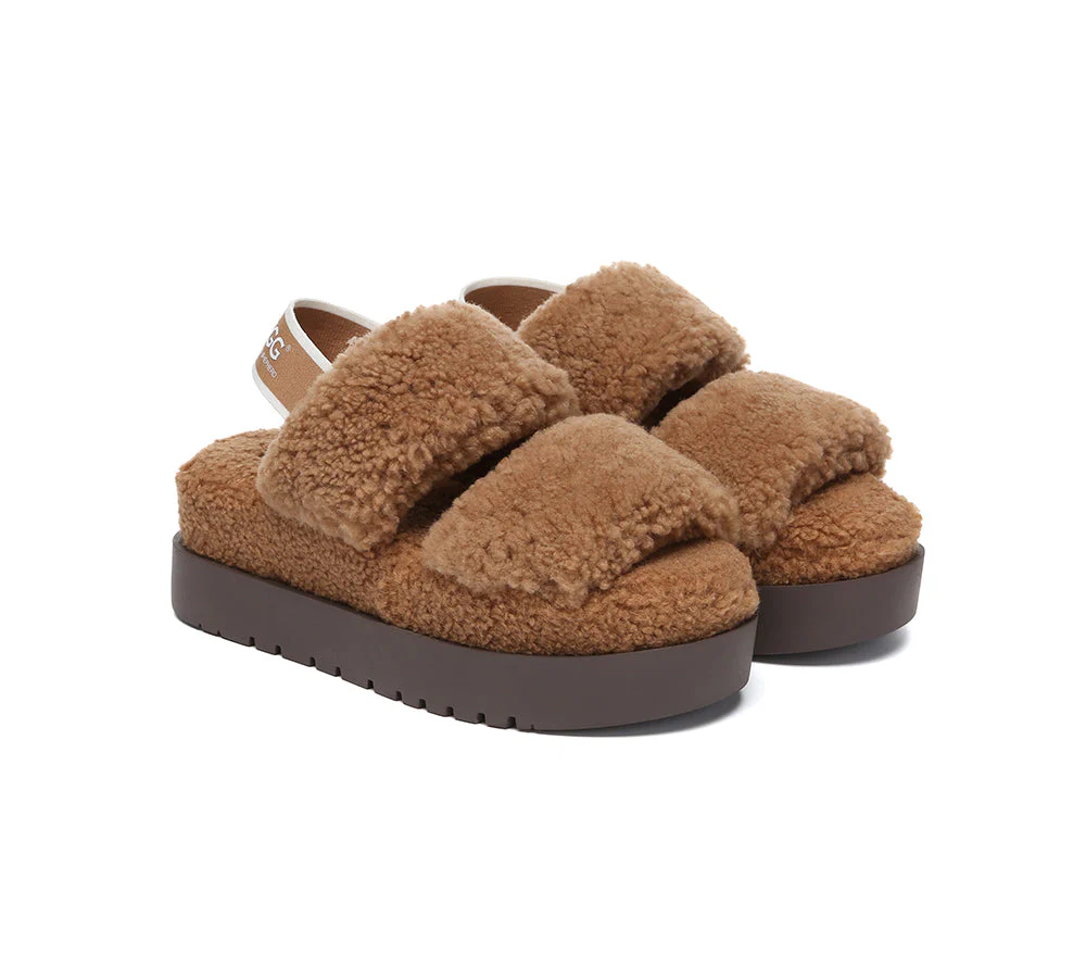 AUSTRALIAN SHEPHERD? UGG Women Double Strap Slingback Platform Fluffy Slides Lyam