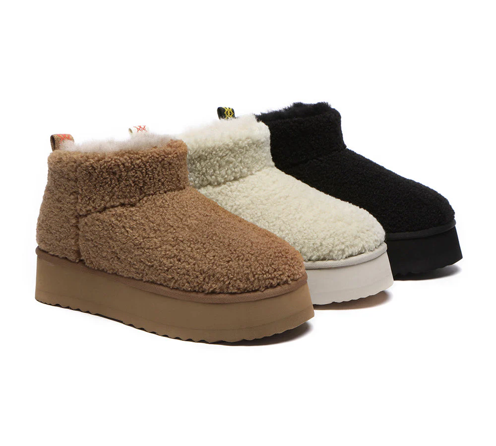 EVERAU? UGG Boots Sheepskin Wool Plush Ankle Ultra Platform Teddycozy