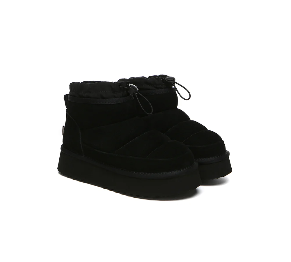 UGG EVERAU? UGG Boots Women Sheepskin Wool Drawstring Platform Picken