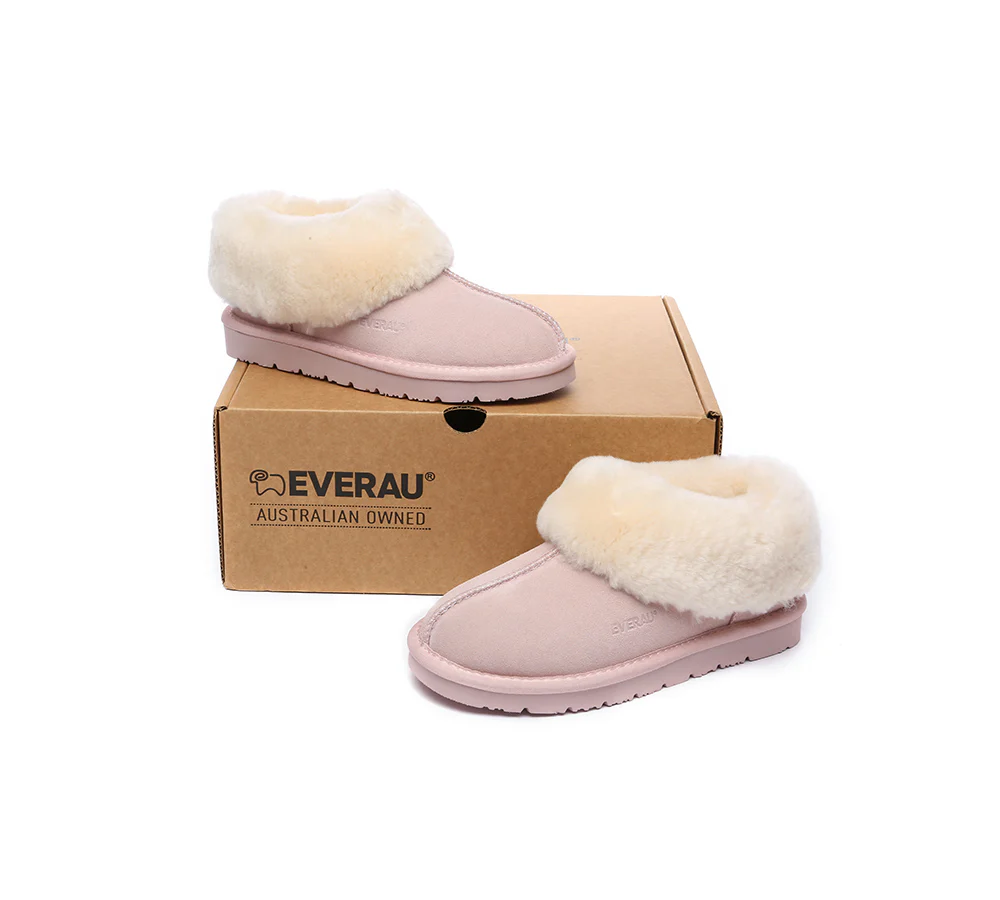 EVERAU? UGG Slippers Sheepskin Wool Suede Ankle Homey