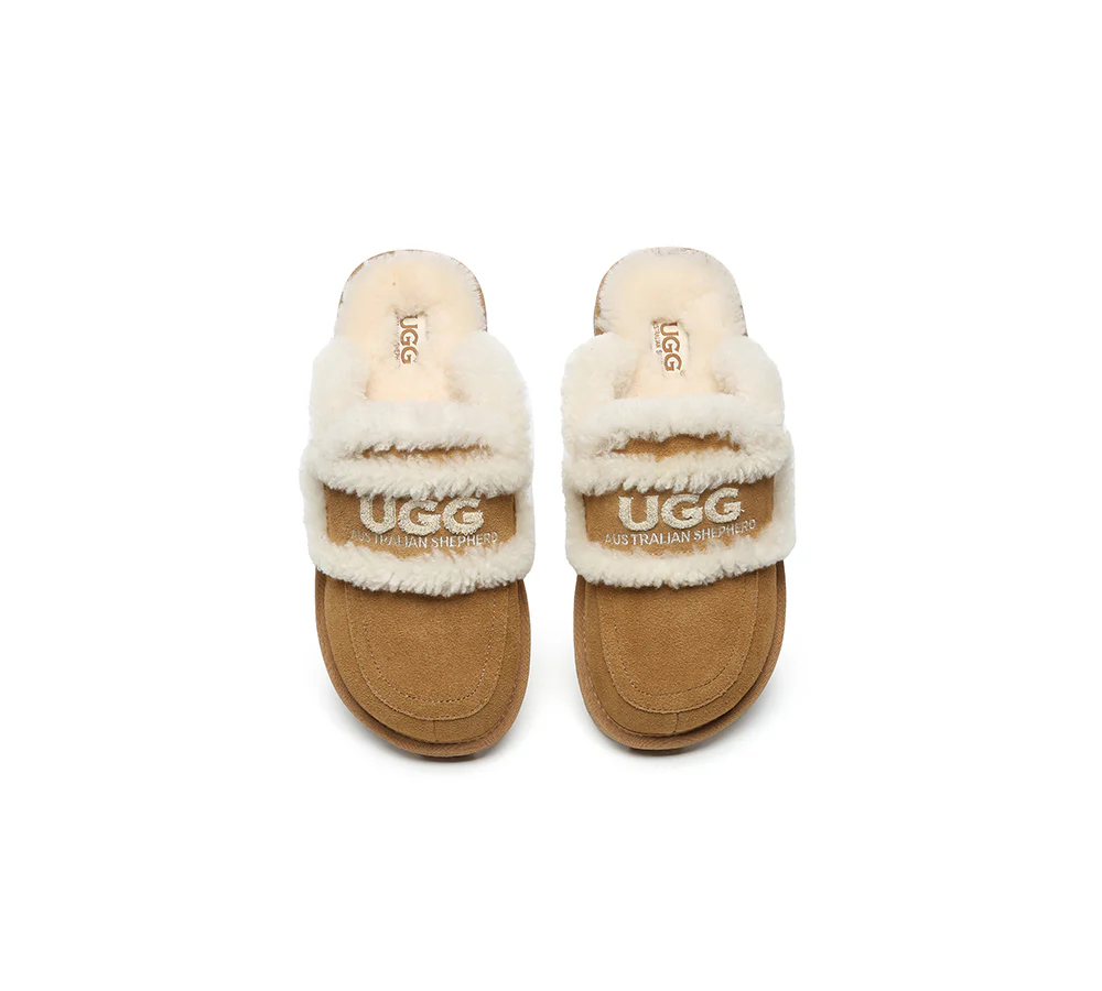 AUSTRALIAN SHEPHERD? UGG Slippers Women Sheepskin Wool Shearling Lined Rilee