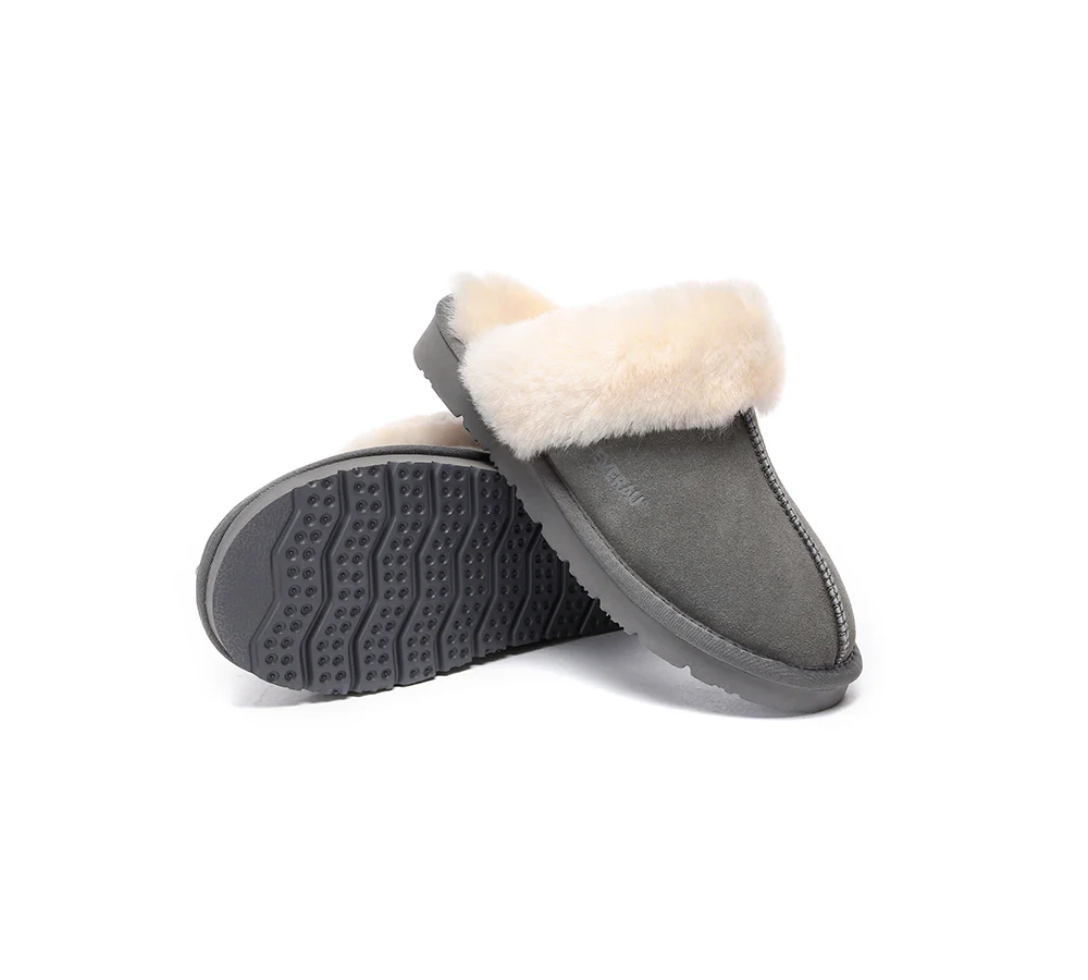 EVERAU? UGG Slippers Sheepskin Wool Suede Scuff Muffin