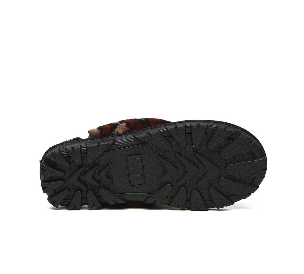 AUSTRALIAN SHEPHERD? UGG Slippers Women Double Face Sheepskin Wool Leopard Print