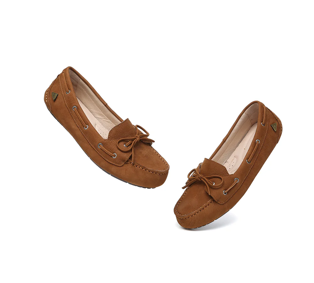 EVERAU? Women Leather Bow Casual Loafers Summer Moccasins Monty