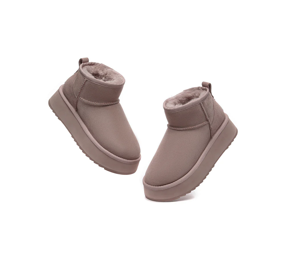 EVERAU? UGG Boots Sheepskin Wool Ankle Ultra Mini Platform