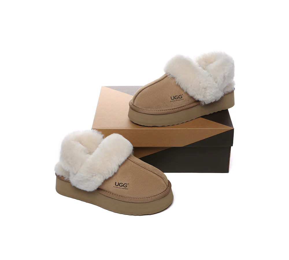 AUSTRALIAN SHEPHERD? UGG Slippers Women Removable Wool Strap Slingback Platform Musa