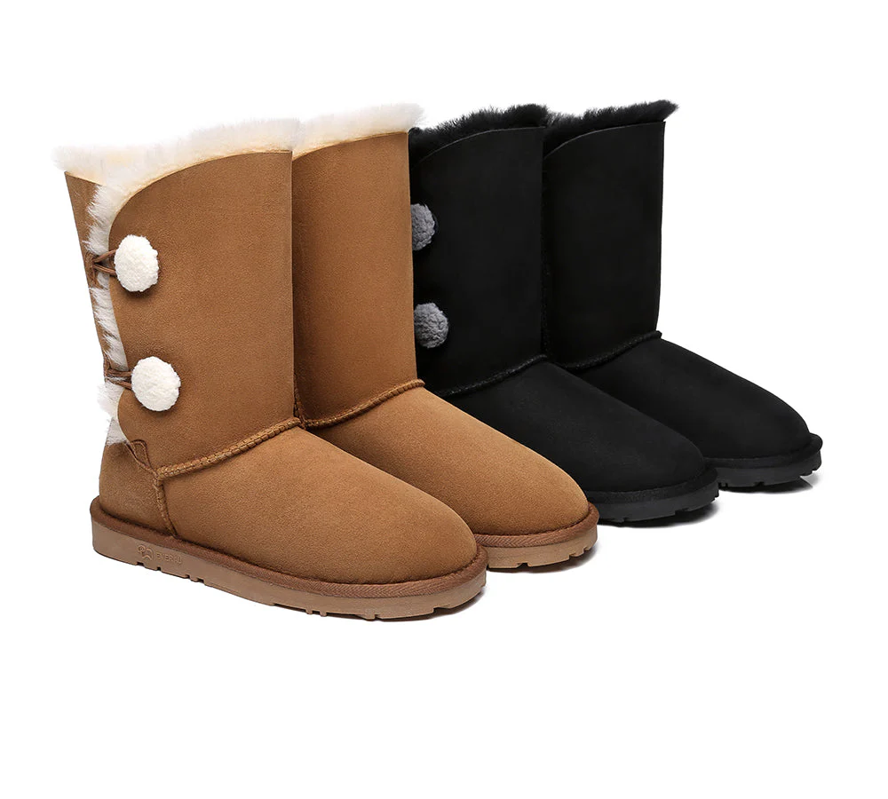 EVERAU? UGG Boots Women Sheepskin Wool Twin Button Short Espina
