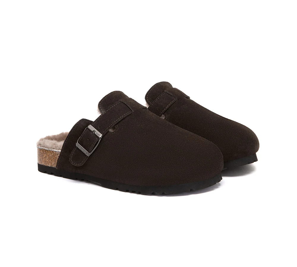 EVERAU? UGG Slippers Sheepskin Wool Adjustable Strap Clog Hazco