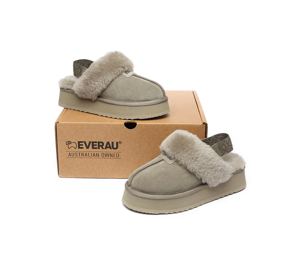 EVERAU? UGG Women Removable Strap Slingback Platform Slippers Forever