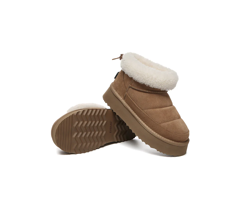 UGG EVERAU? UGG Boots Women Sheepskin Wool Drawstring Platform Payton