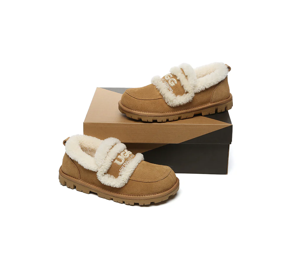 AUSTRALIAN SHEPHERD? UGG Slippers Women Sheepskin Wool Ankle Rilee Loafers