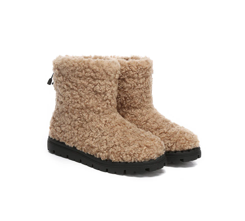 EVERAU? UGG Boots Sheepskin Wool Plush Drawstring Peggy