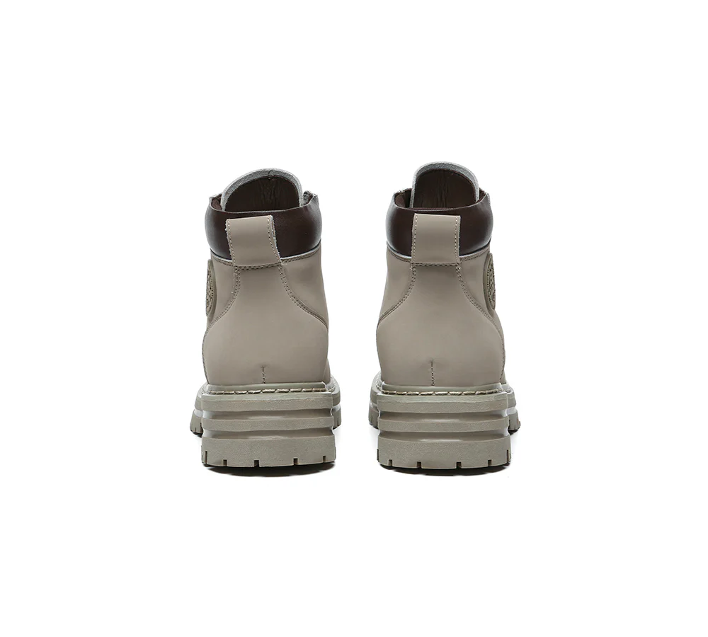 EVERAU? UGG Boots Women Leather Sheepskin Wool Lace Up Chunky Aubrey