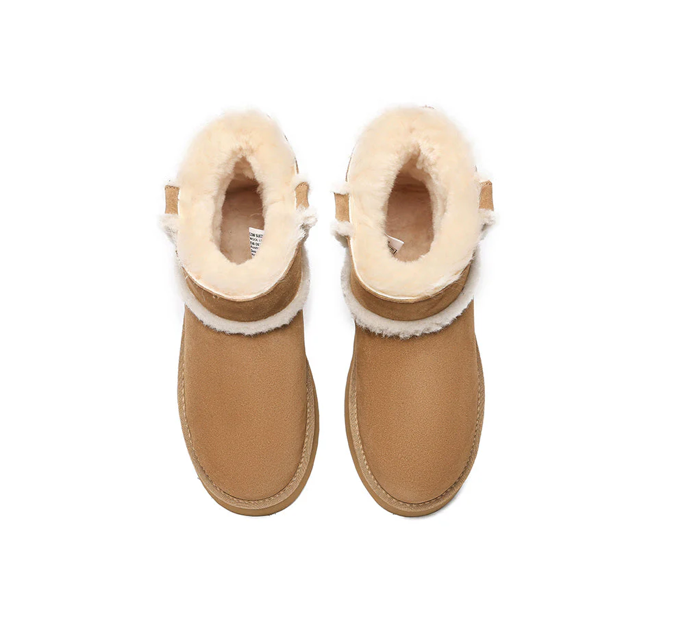 EVERAU? UGG Boots Women Sheepskin Wool Shearling Lined Ankle Platform Schunck