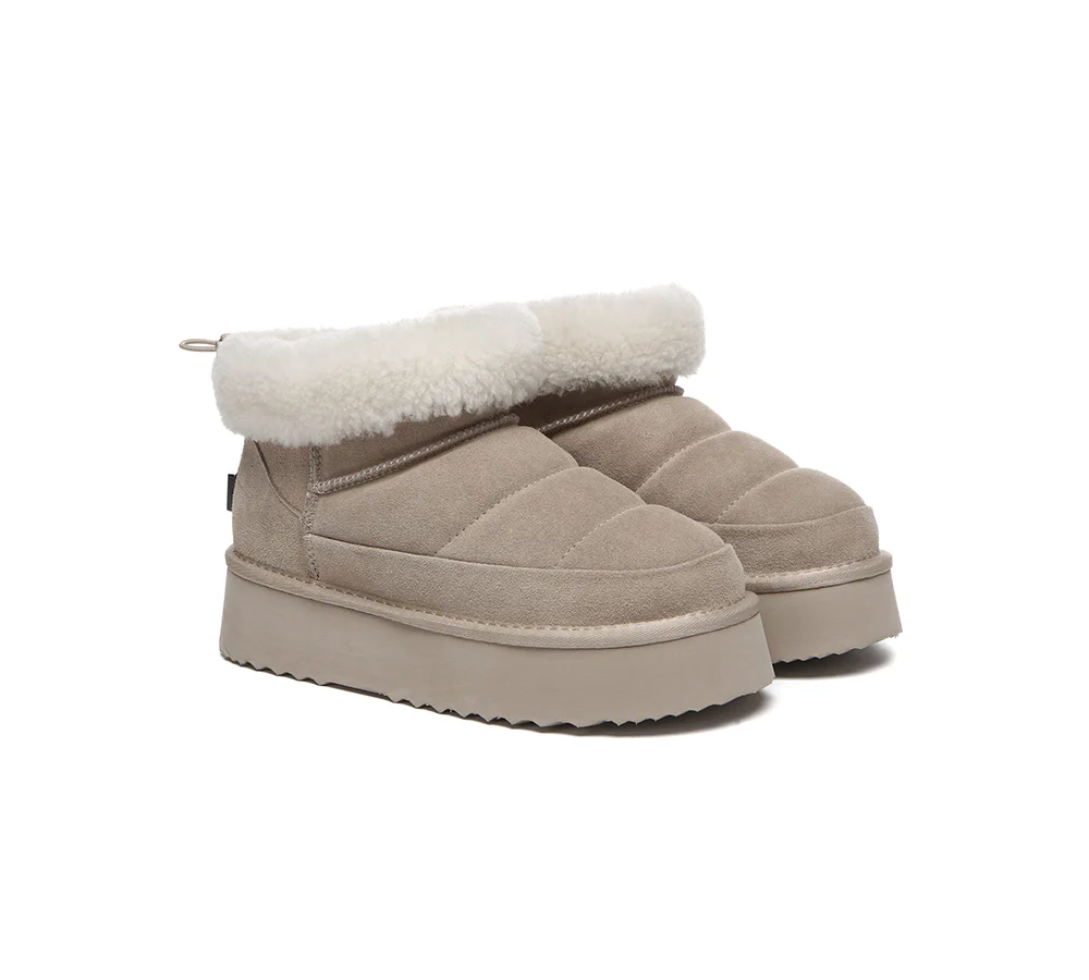 UGG EVERAU? UGG Boots Women Sheepskin Wool Drawstring Platform Payton