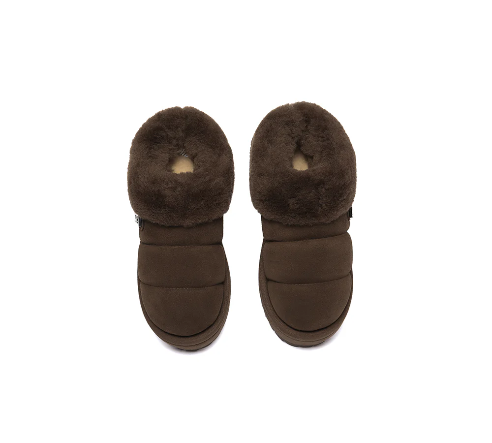 UGG EVERAU? UGG Slippers Women Sheepskin Wool Collar Ankle Platform Ulrika