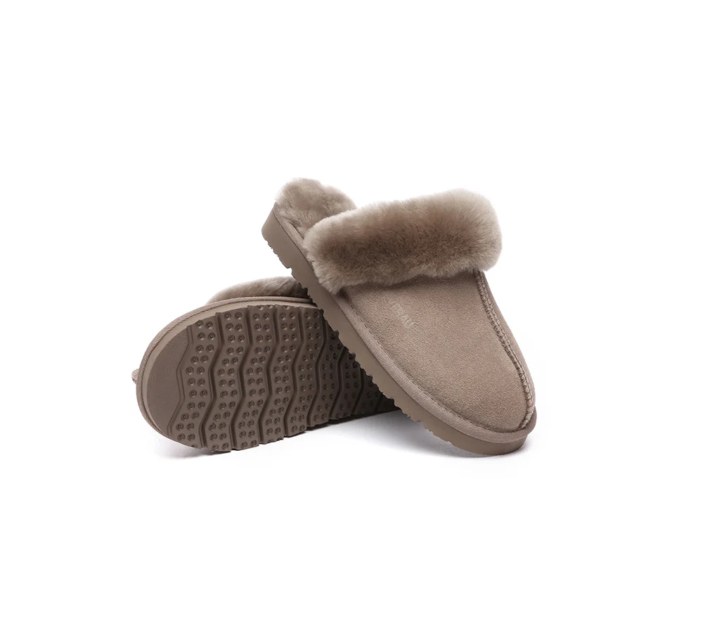 EVERAU? UGG Slippers Sheepskin Wool Suede Scuff Muffin