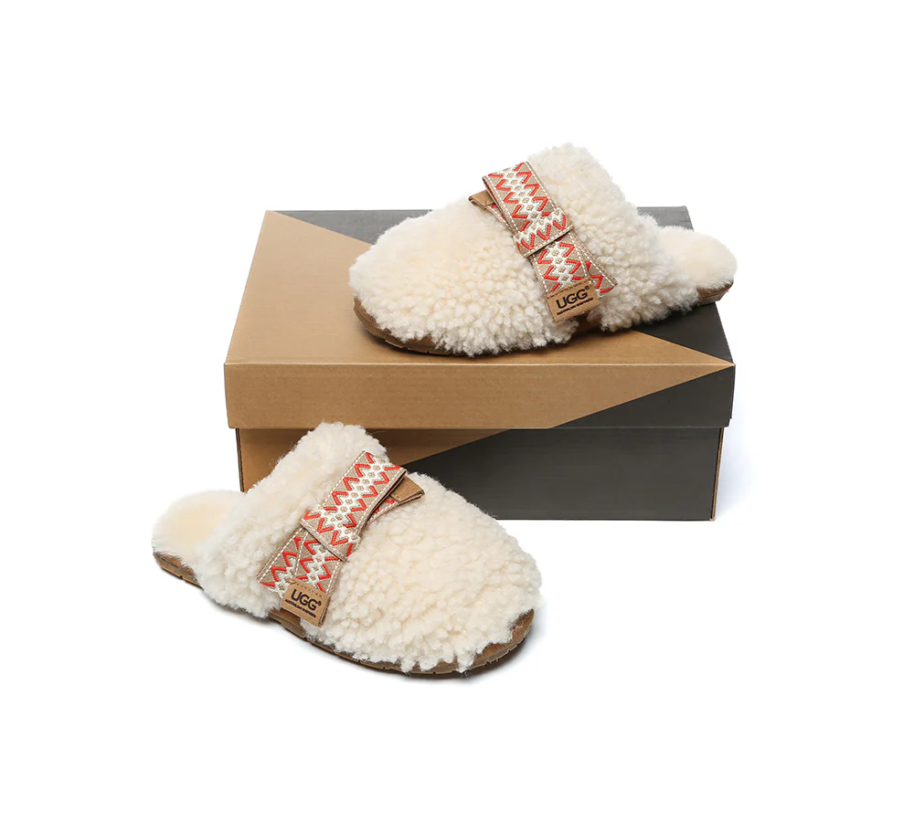 AUSTRALIAN SHEPHERD? UGG Slippers Women Sheepskin Wool Bow Cecil