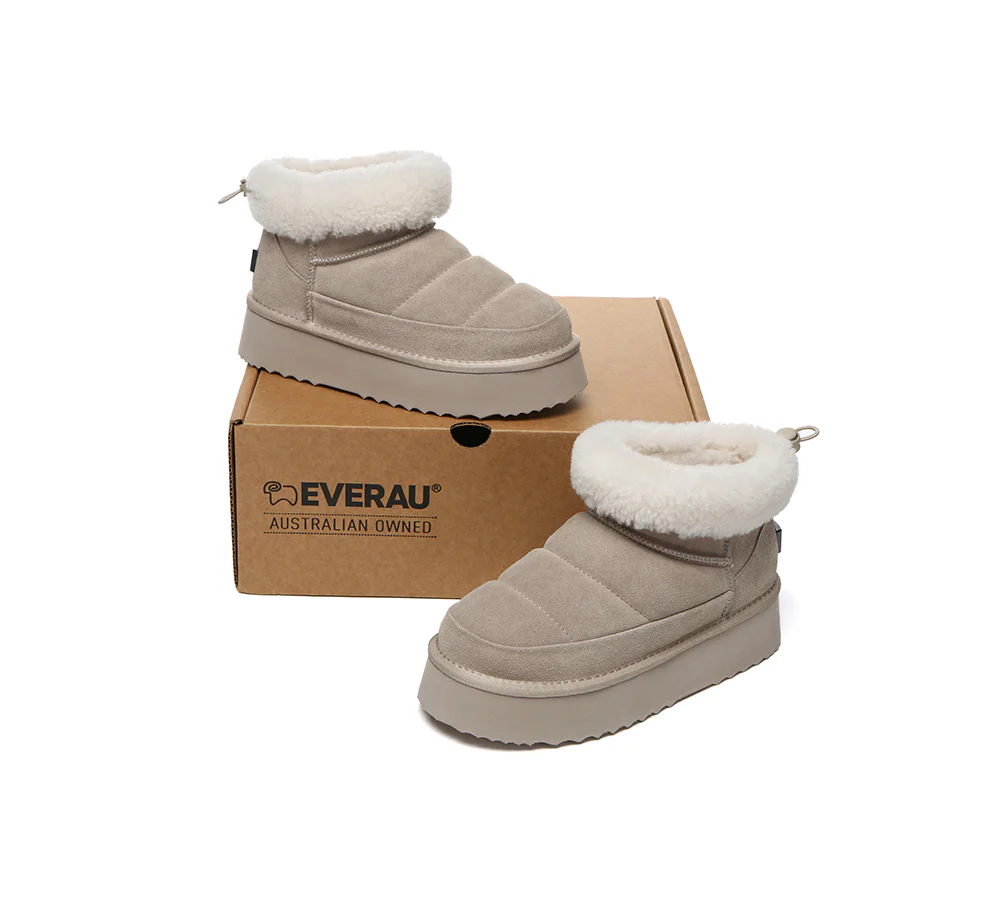 UGG EVERAU? UGG Boots Women Sheepskin Wool Drawstring Platform Payton