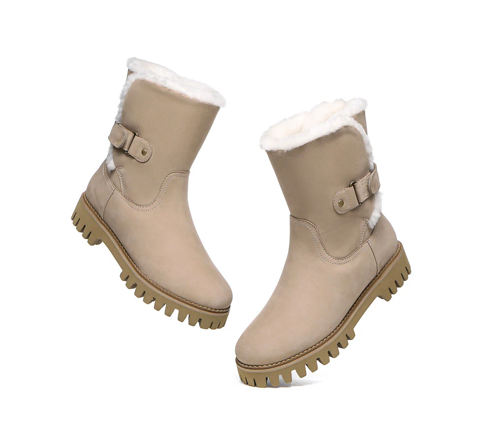 EVERAU? Women Sheepskin Wool Mid Calf Fashion Boots Tina