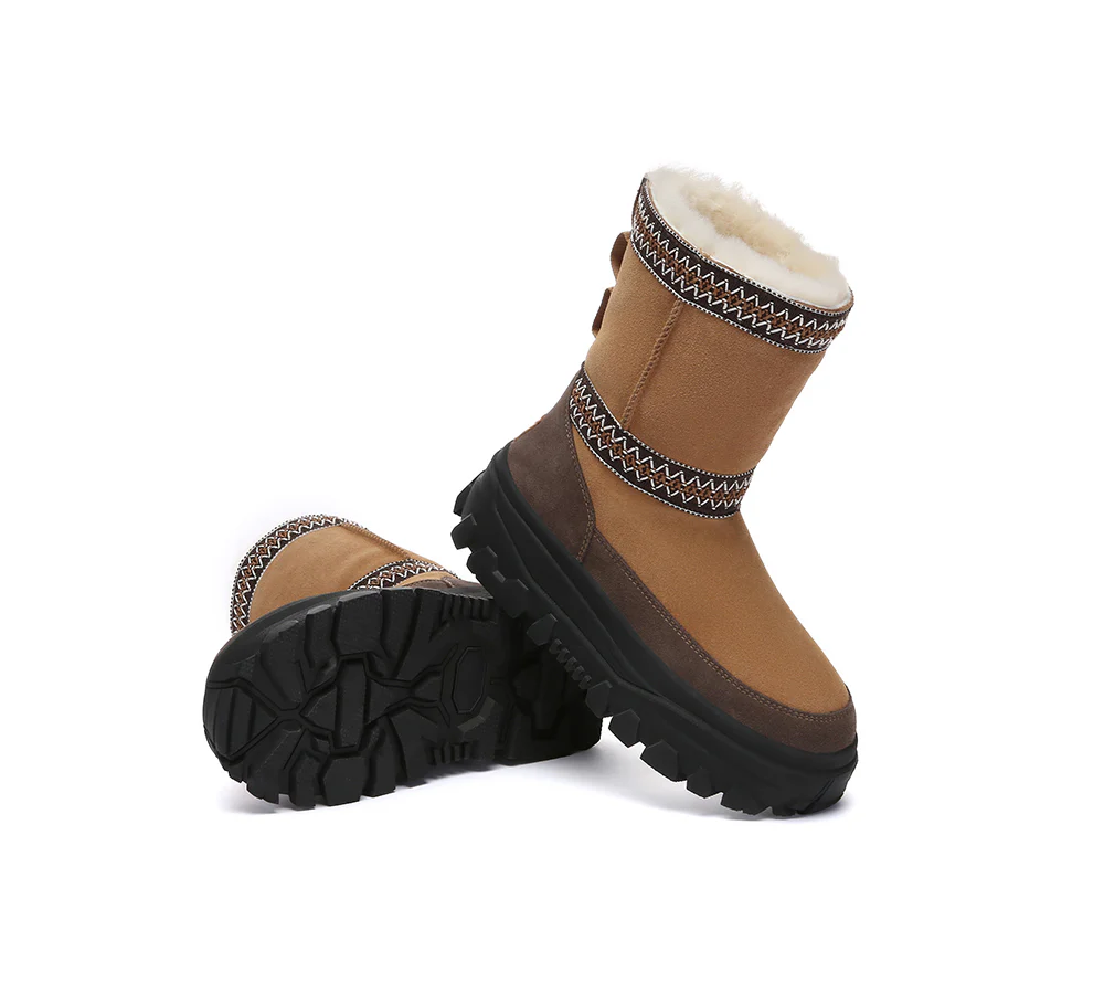 AUSTRALIAN SHEPHERD? UGG Boots Sheepskin Wool Mid Calf Chunky Platform Glacelle