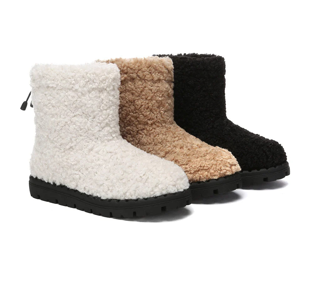 EVERAU? UGG Boots Sheepskin Wool Plush Drawstring Peggy