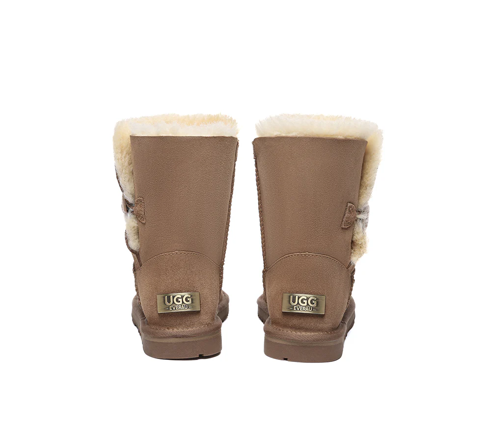 UGG EVERAU? UGG Boots Double Faced Sheepskin Wool Short Button