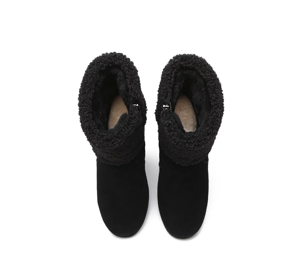 AUSTRALIAN SHEPHERD? UGG Boots Women Sheepskin Shearling Zipper Wedge Joanna