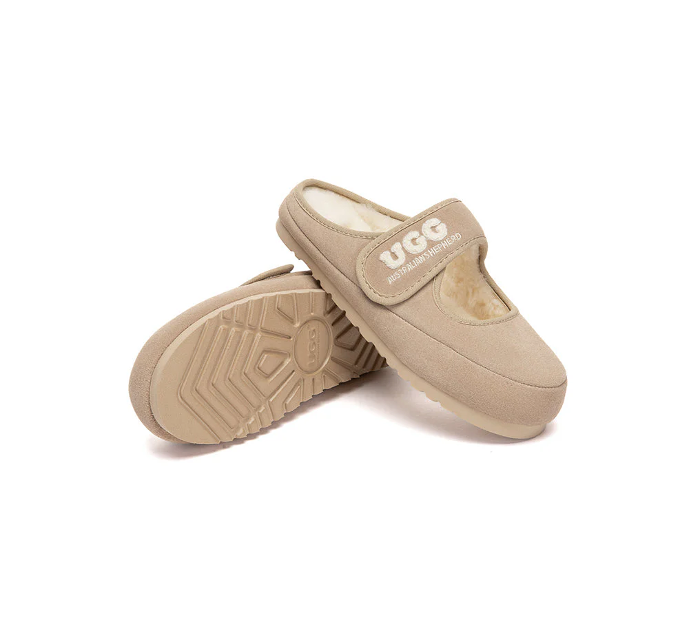 AUSTRALIAN SHEPHERD? UGG Slippers Sheepskin Wool Adjustable Strap Mary Jane Velly
