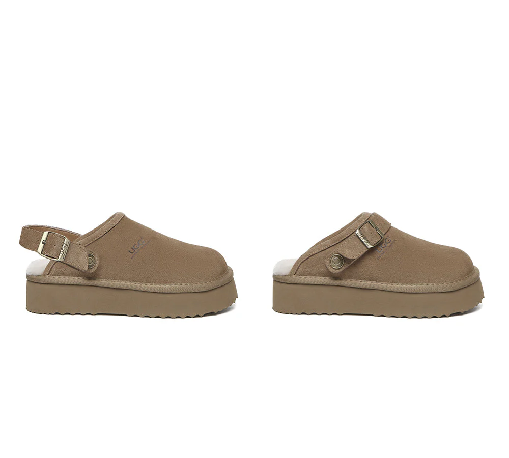AUSTRALIAN SHEPHERD? UGG Slippers Sheepskin Wool Adjustable strap Platform Sadie