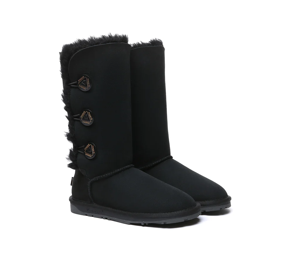 UGG EVERAU? UGG Boots Double Faced Sheepskin Wool Tall Button