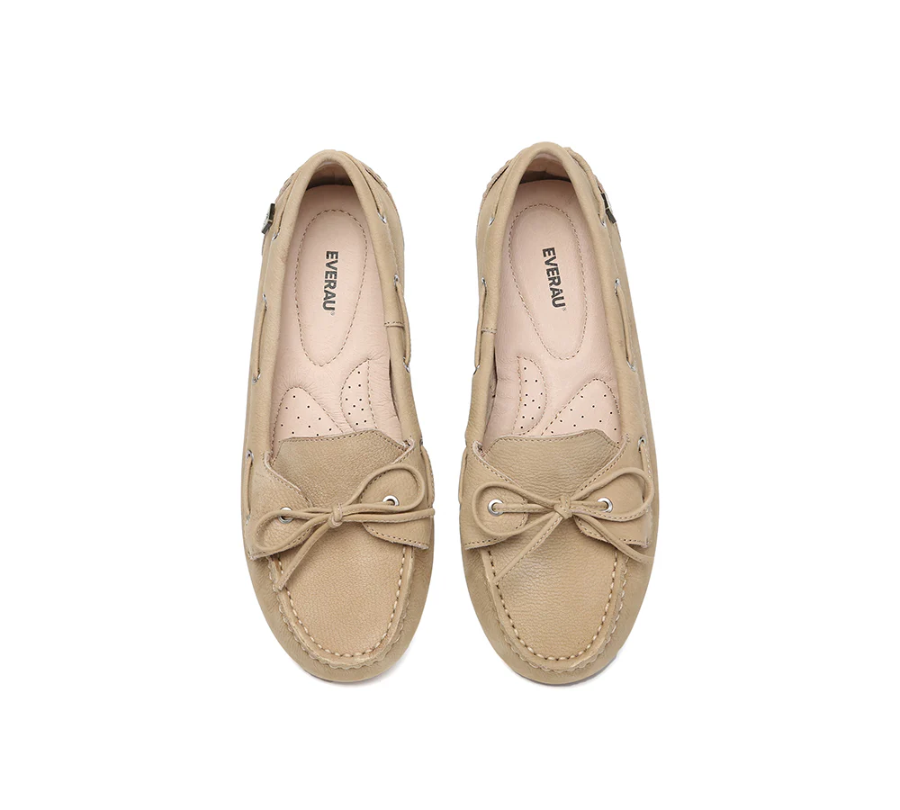 EVERAU? Women Leather Bow Casual Loafers Summer Moccasins Monty