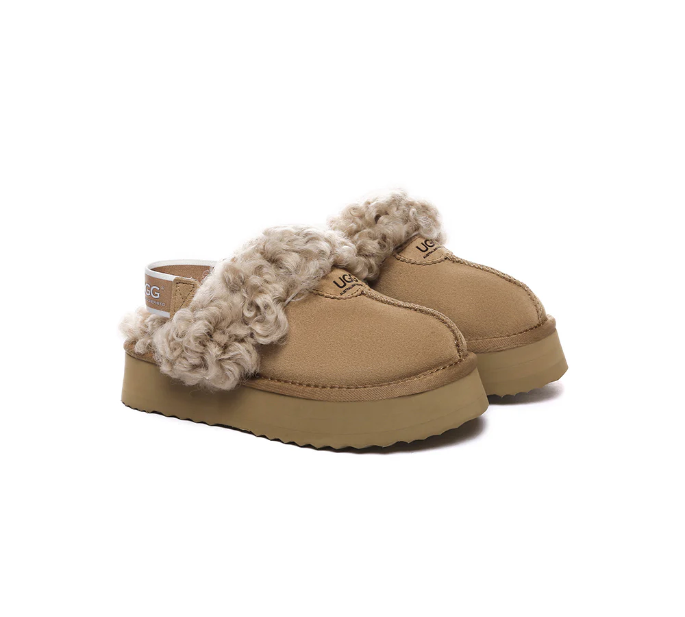 AUSTRALIAN SHEPHERD? 2-Way Style UGG Slippers Women Removable Strap Slingback Platform Waffle Curly